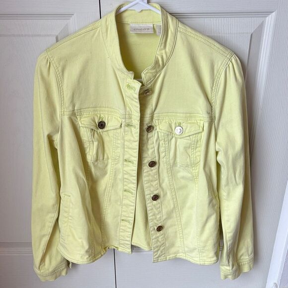 Chico's Jackets & Blazers - Chico's Light lemon neon Yellow stretchy Jean Jacket women’s size 8 GUC spring